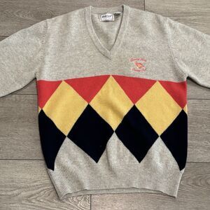 Vintage Golf Mens Sweater Medium Lambs Wool Crewneck England Geometric Mark Scot